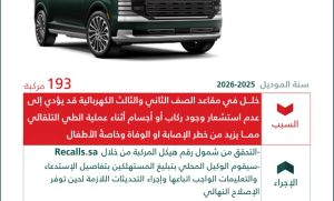 «التجارة»: استدعاء 193 مركبة «هيونداي باليسيد» بسبب خلل بالمقاعد الكهربائية